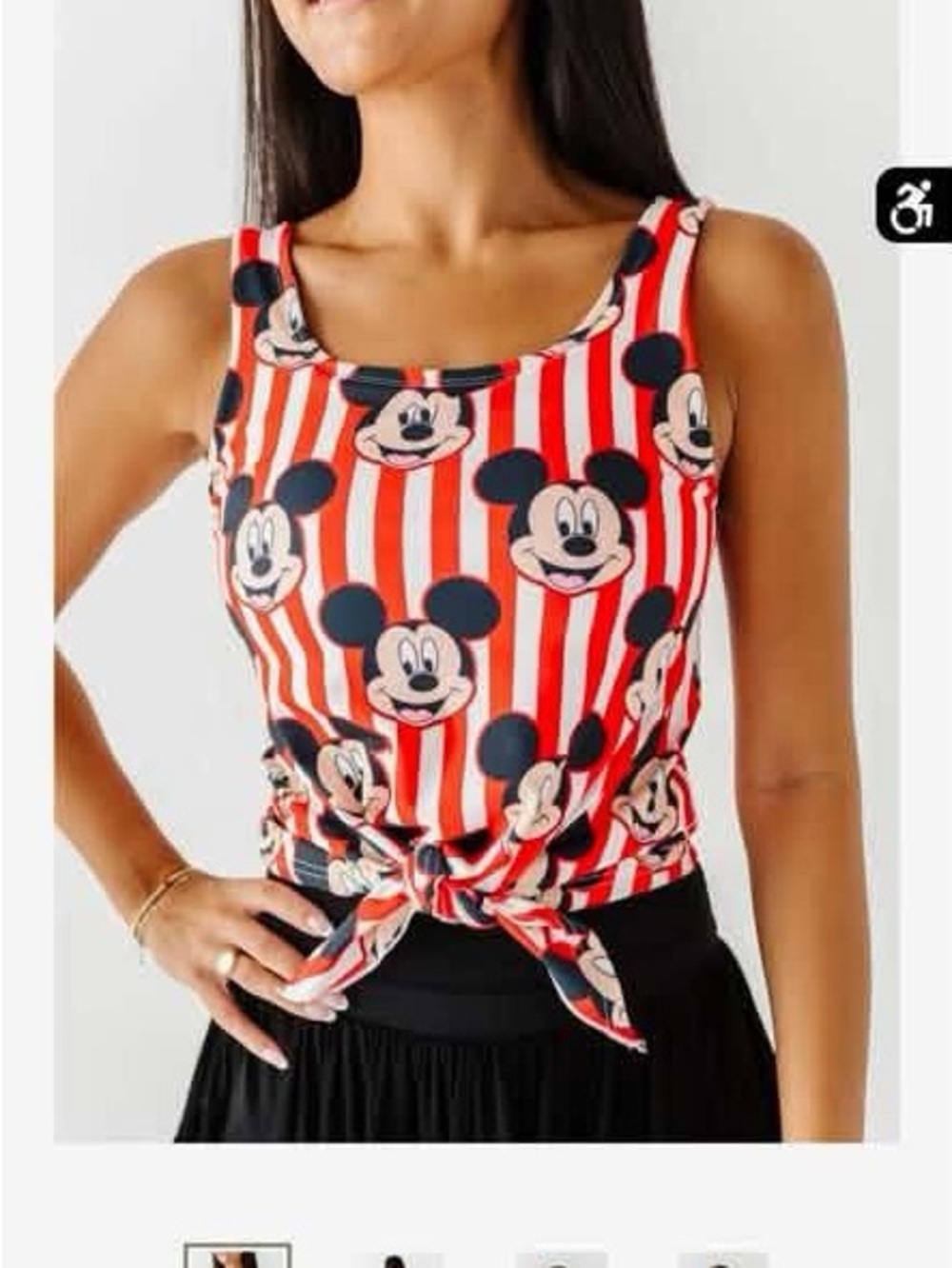 Mickey Mouse Red & White Striped Tie-Front Tank Top